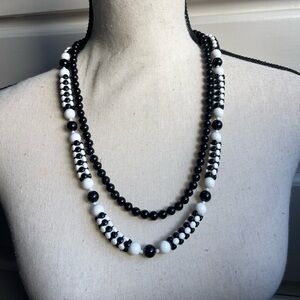 Vintage Set of Two black and white beaded necklaces